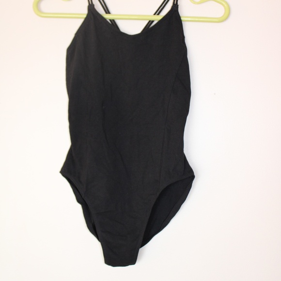 Black Circular Black Strappy Stretchy Bodysuit leotard ballerina - Picture 2 of 3
